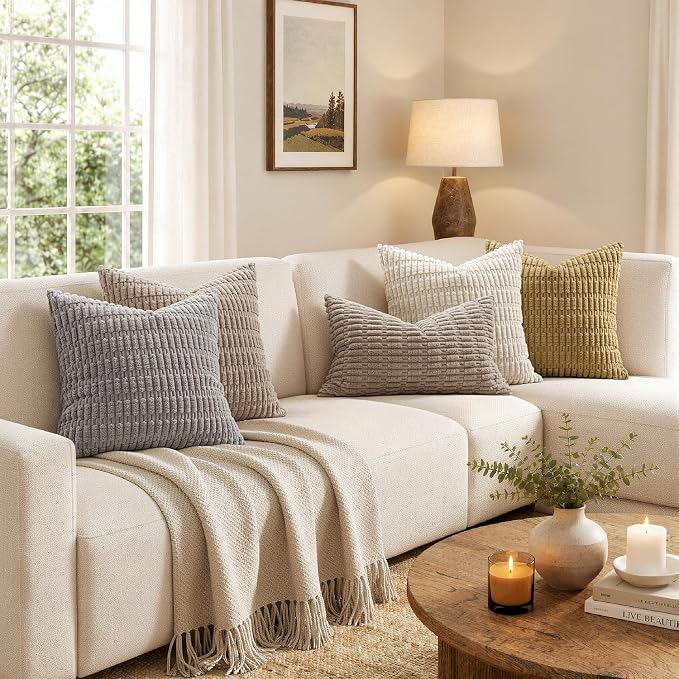 MIULEE Corduroy Decorative Throw Pillow Covers 12x12 Light Brown Pack of 2 |