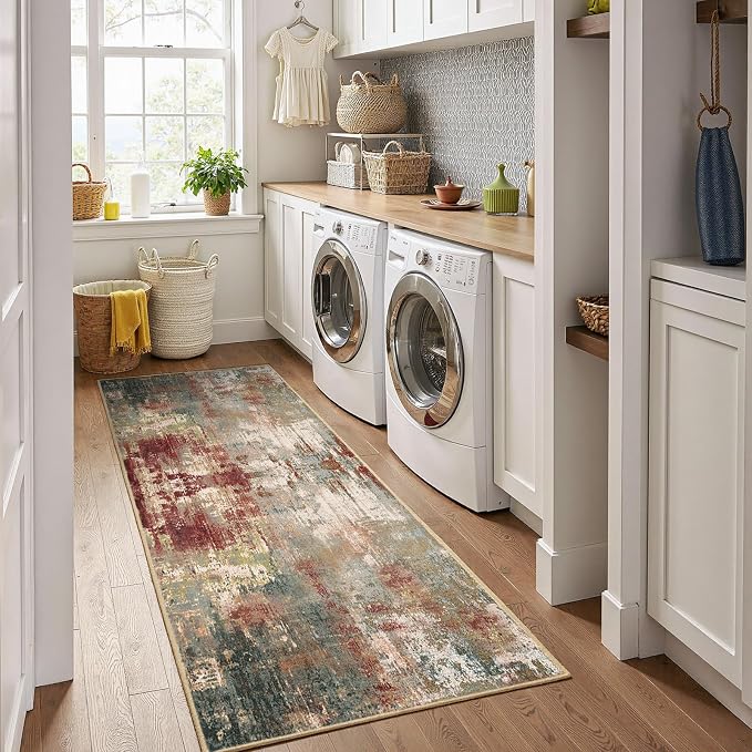 RELEANY Washable Runner 2'x8' Abstract Area Rug