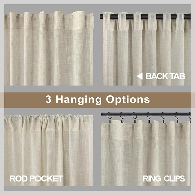 Beige Curtains 72 Inch Length for Living Room 2 Panels Set Back Tab Rod Pocket