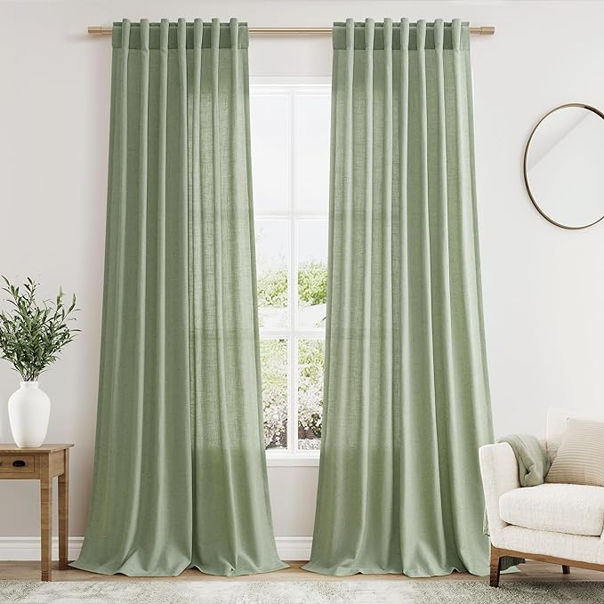 Extra Long Light Sage Linen Curtains 120 Inch