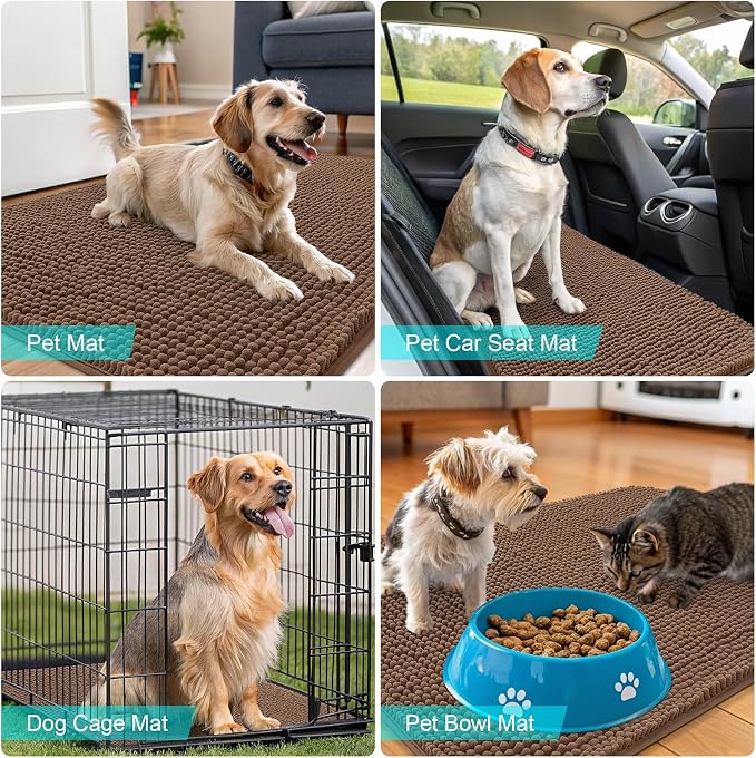 OLANLY Dog Door Mat for Muddy Paws 40x24, Super Absorbent Chenille Mud Mat |