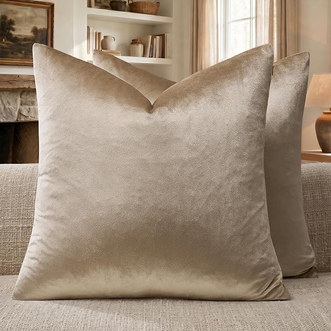 GIGIZAZA Taupe Velvet Pillow Covers 24x24 Decorative Pillows Pack of 2 |