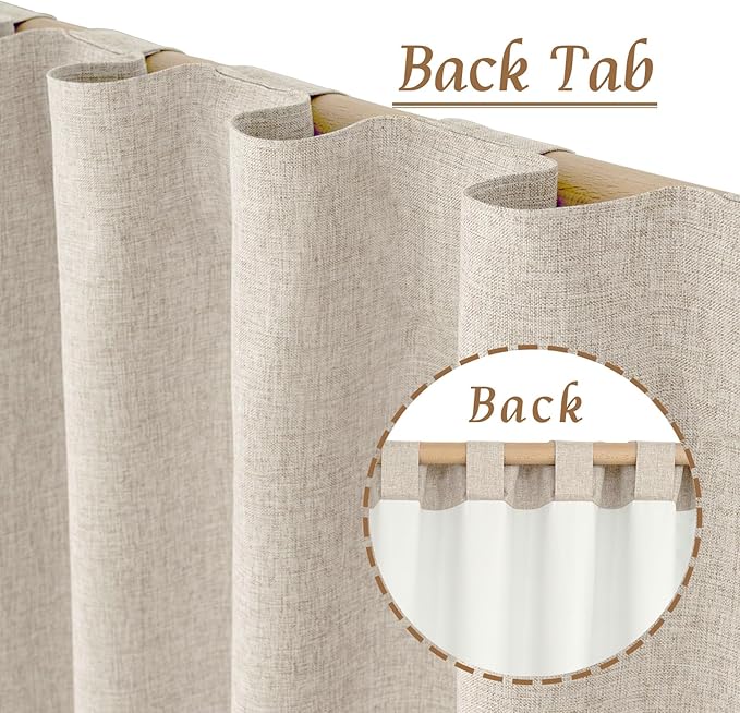 100% Blackout Linen Kitchen Window Curtains 36 Inches 2 Panels | Oatmeal