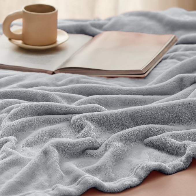 Bedsure GentleSoft Fleece Blankets King Size Light Grey
