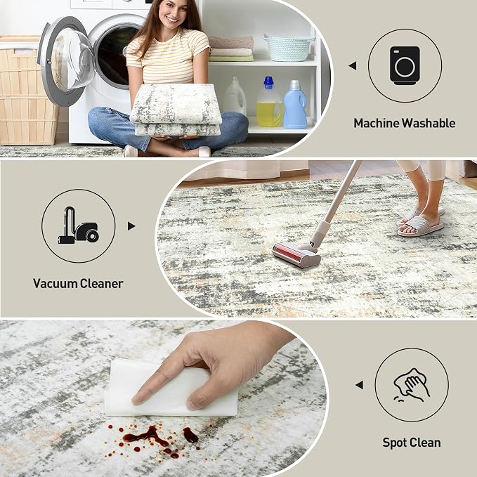 6x9 Area Rugs for Living Room: Washable Abstract Grey Brown Badroom Carpet |