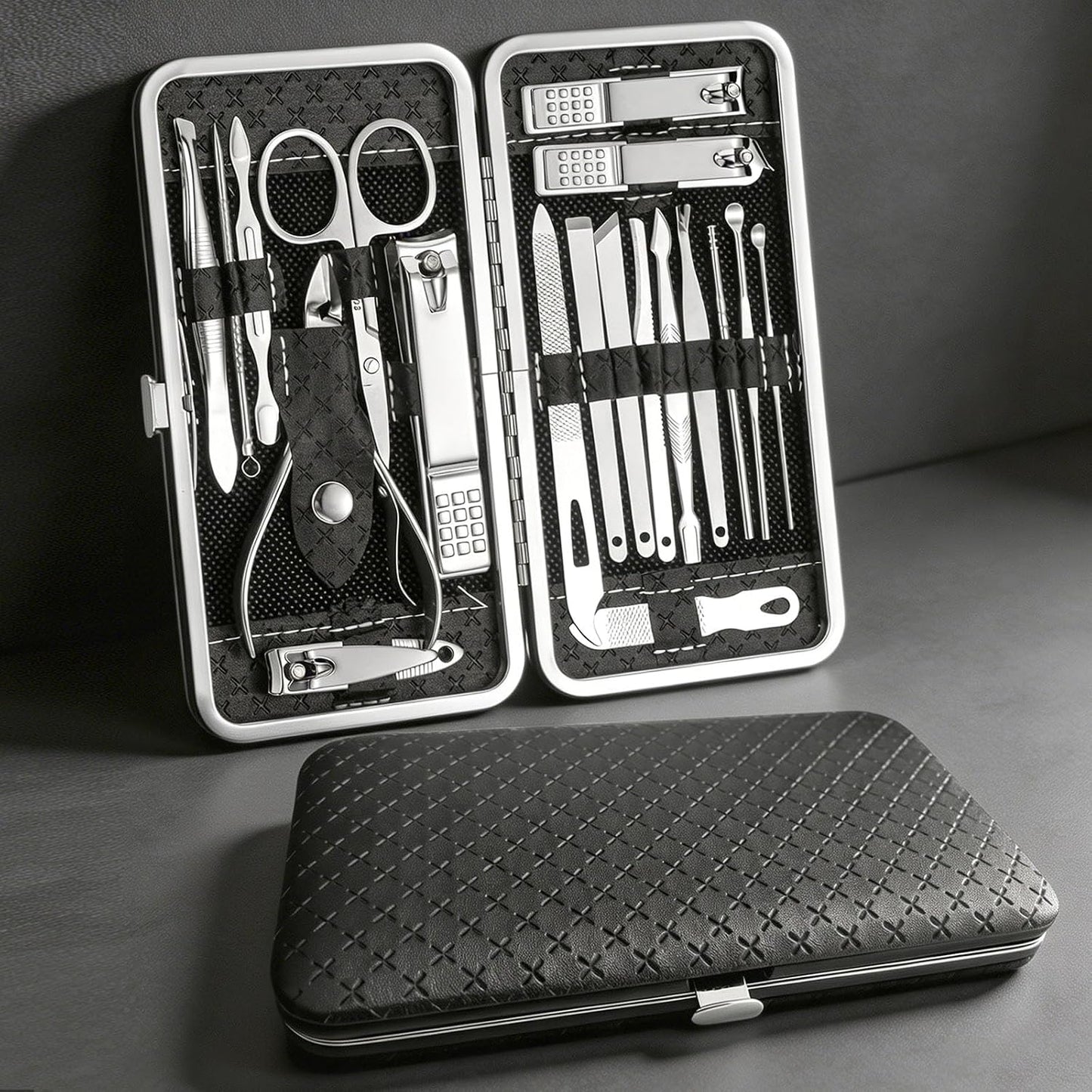 Luxury 10-in-1 Professional Manicure Set - Premium Stainless Steel Nail Clippers & Grooming Kit with Elegant Travel Case for Ultimate Hand, Foot & Facial Care (Black/Red)