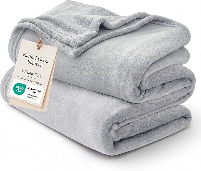 Bedsure GentleSoft Fleece Blankets King Size Light Grey