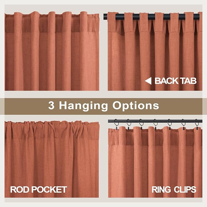 Pitalk Boho Curtains for Bedroom 2 Panels Rust Terracotta Colored Rod Pocket