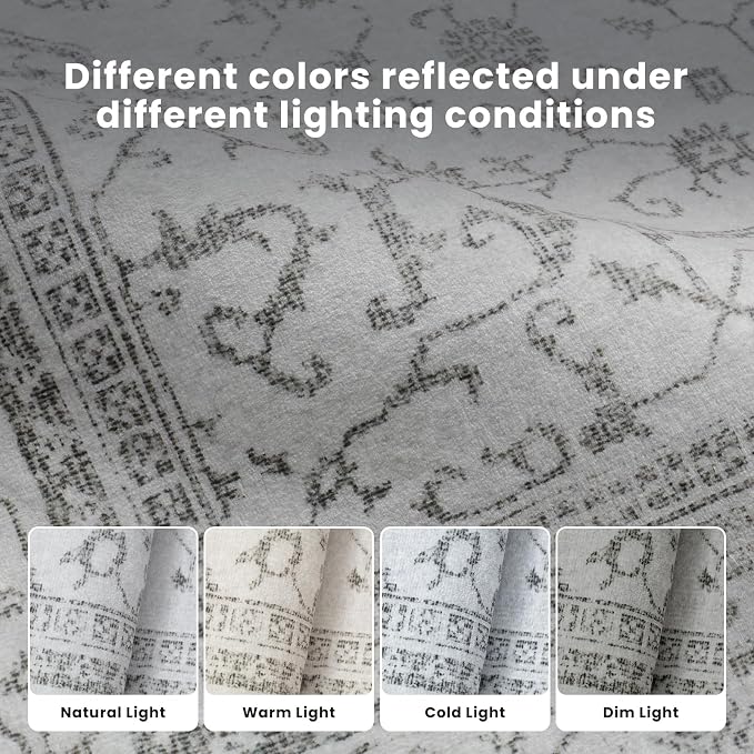 8x10 Boho Washable Area Rugs for Living Room, Dining Room-Gray White | Retro