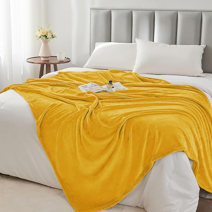 BEDELITE Fleece Blanket Soft Plush King Size Bed Blanket Yellow 108"x90" |