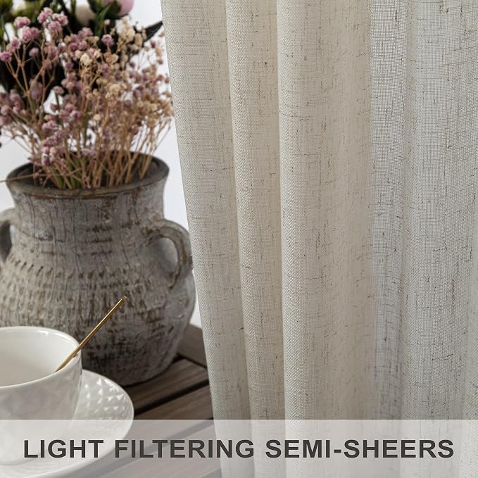 Beige Curtains 72 Inch Length for Living Room 2 Panels Set Back Tab Rod Pocket