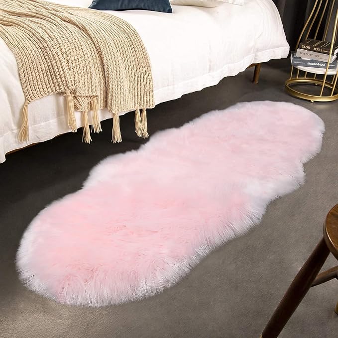 duduta Pink Faux Sheepskin Runner Rugs 2x6 ft, Fluffy Fur Couch Covers | Shag