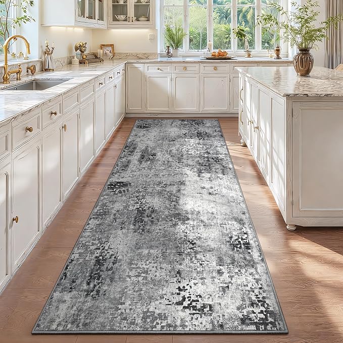 3x10 Grey Rug Runners for Hallways Kitchen Runner Rug Non Slip Washable Black