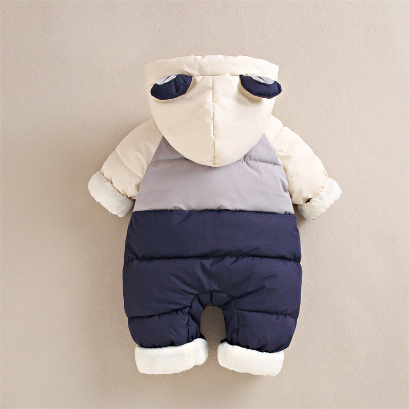 Baby down cotton jacket jumpsuit, autumn and winter clothes, khai clothes for men and women, baby clothes for going out, thick hugging clothes, winter climbing clothes