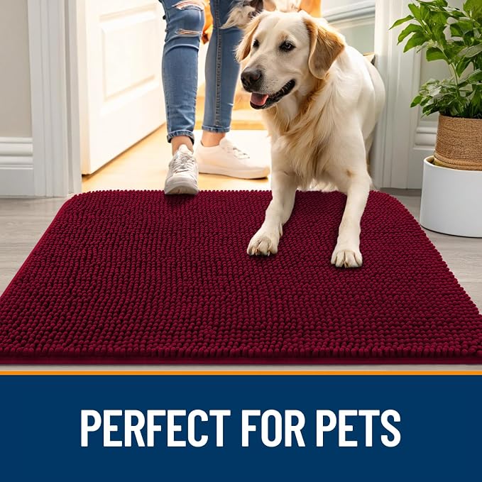 OLANLY Dog Door Mat for Muddy Paws 40x32, Super Absorbent Chenille Mud Mat |