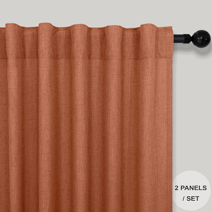 Pitalk Boho Curtains for Bedroom 2 Panels Rust Terracotta Colored Rod Pocket