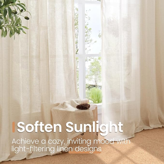BGment Natural Linen Curtains 96 Inches Long