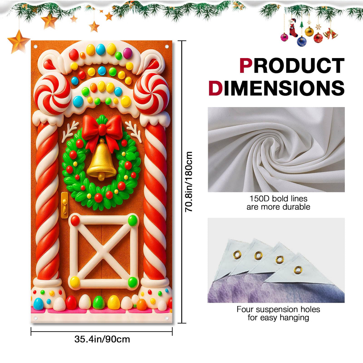 BlissYard Merry Christmas Door Cover 71x35 Inch Front Porch Door Banners