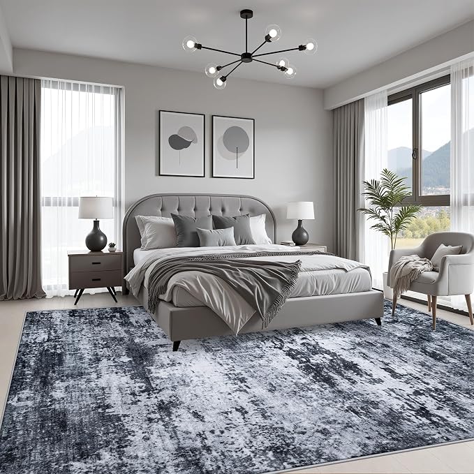 Area Rug Living Room: 4x6 Modern Washable Indoor Carpet Black |