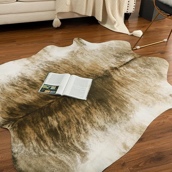 Western Faux Cowhide Rug, Animal Cow Hide Rug, 7 x 6.2 Ft Brownish | Premium