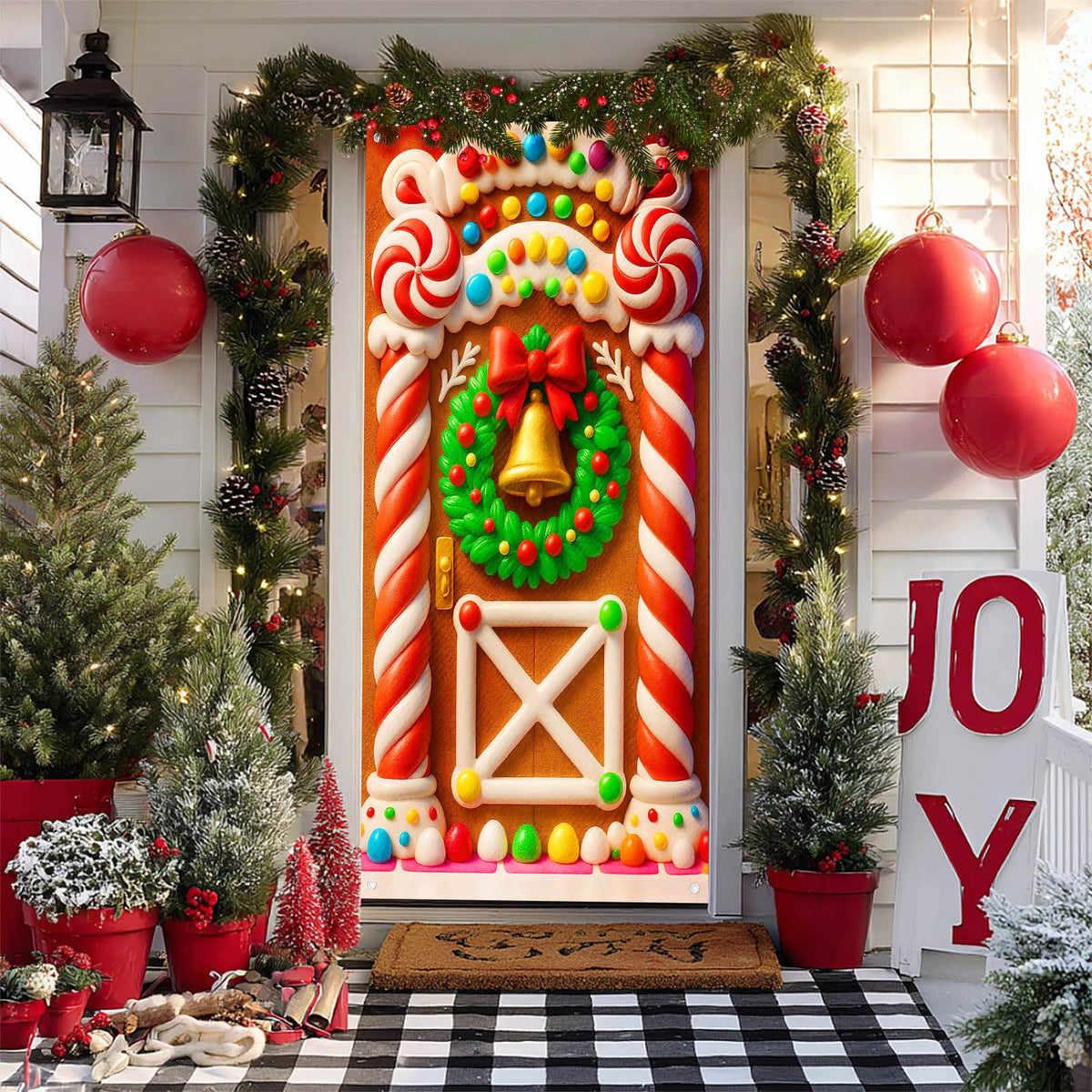 BlissYard Merry Christmas Door Cover 71x35 Inch Front Porch Door Banners