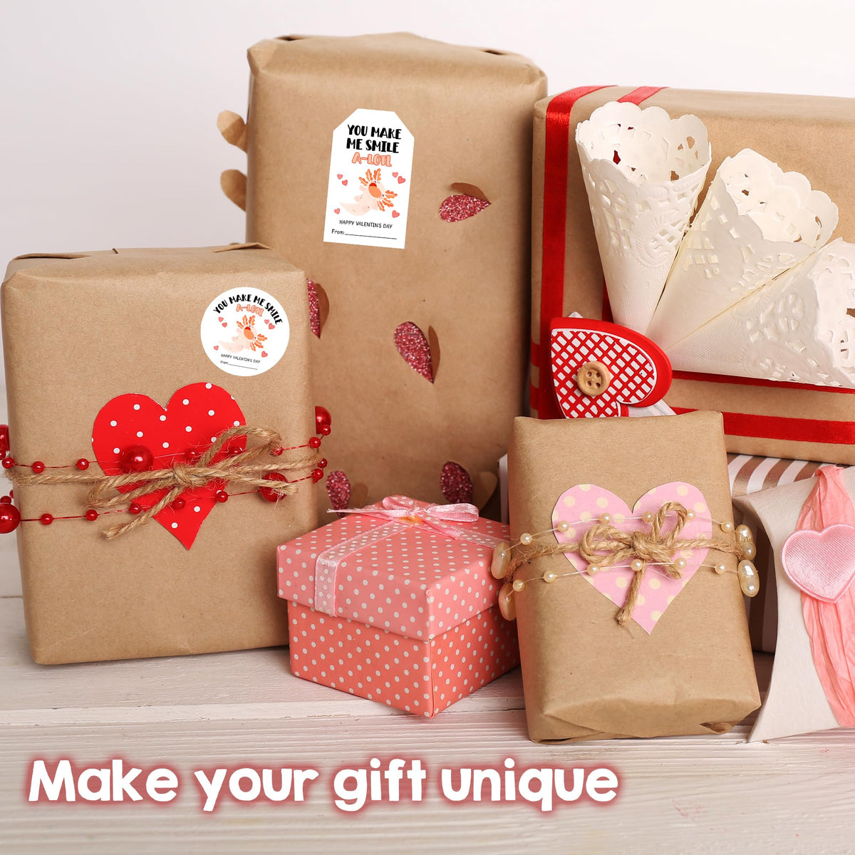 Valentine's Day Labels-You Make Me Smile A-Lotl-20 Circles & 20 Rectangles Self-Adhesive Paper Stickers for Valentines Gifts Envelope Sealing Snack Stickers, Valentine's Day Supplies-05