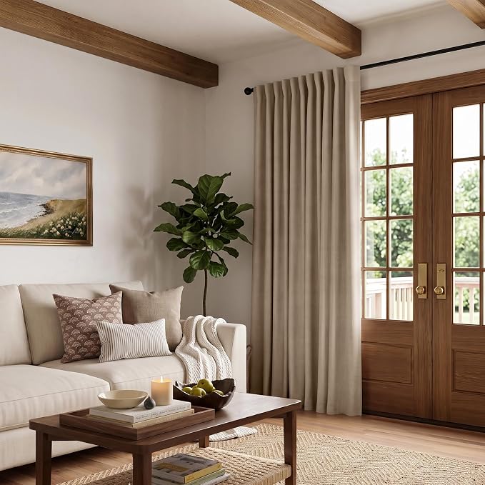 INOVADAY Extra Wide 100% Blackout Linen Curtains 102x84 Burlywood Birch | Linen