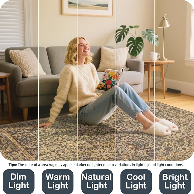 5x7 Washable Area Rugs for Living Room, Stain Resistant Vintage Rugs for Dining