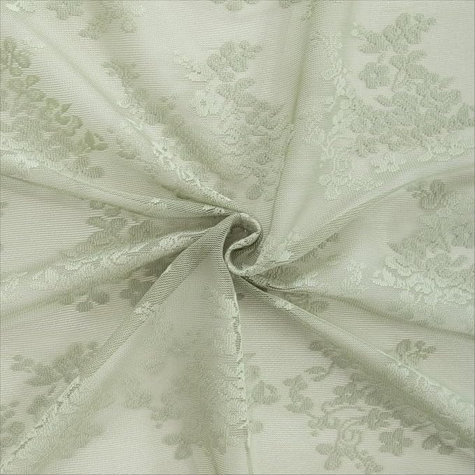 YJ YANJUN Vintage Lace Curtains 120 Inch Length-Victorian Floral Pattern Sage