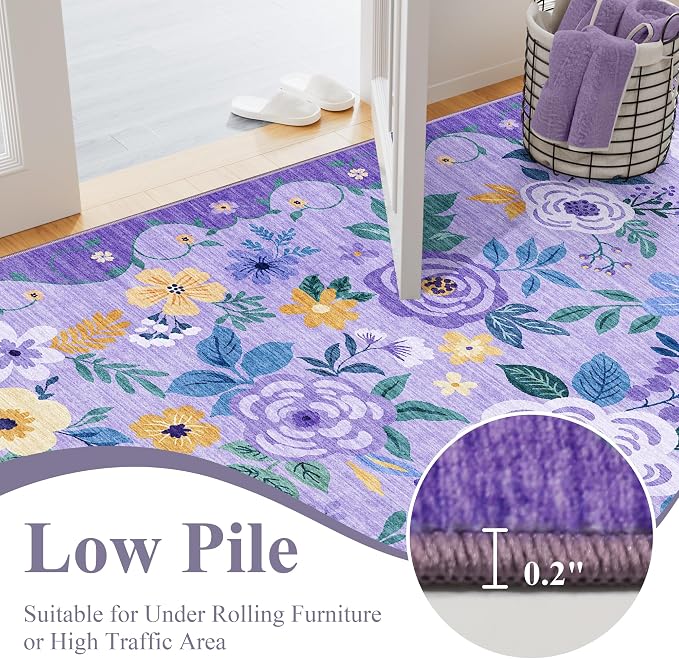 DUKINO 6x9 Area Rugs, Floral Washable Rug