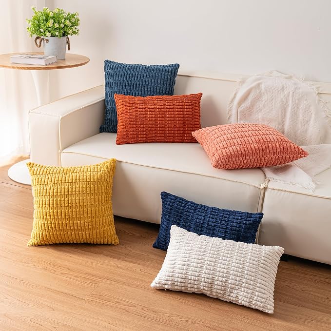 Aegero Pack of 2 Corduroy Decorative Throw Pillow Covers 24x24 Inch, Coffee |