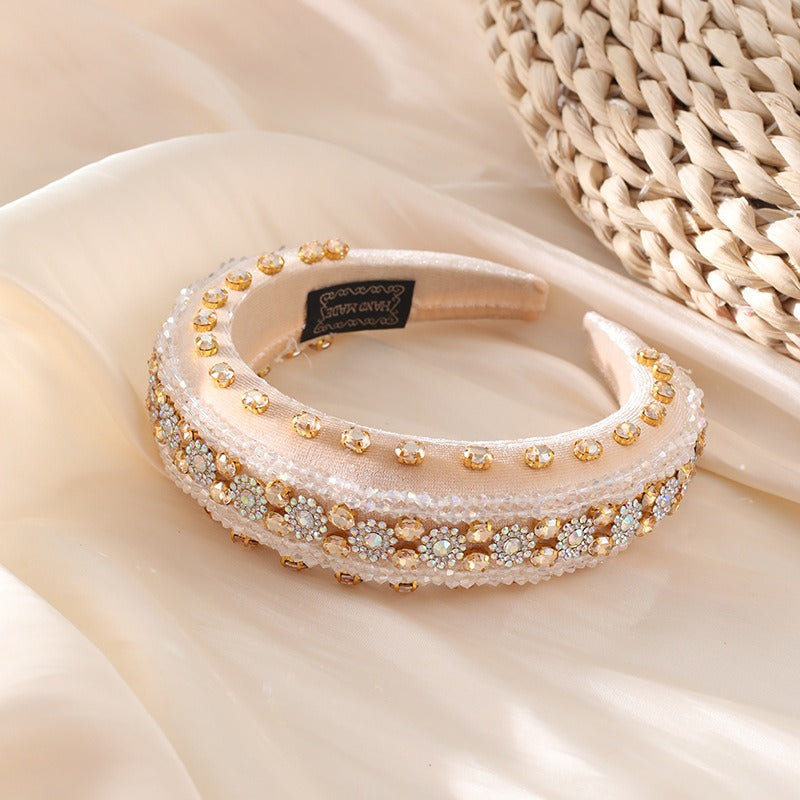 Retro Baroque colored glass drill sponge hair hoop