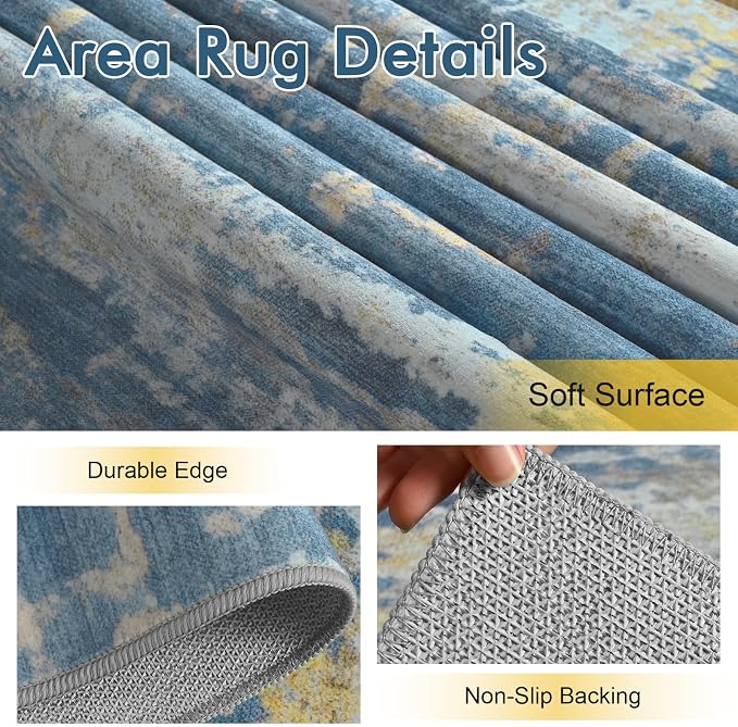 5x7 Ft Area Rugs for Living Room, Soft Non-Slip Washable Rugs Modern Abstract