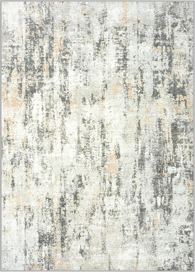 6x9 Area Rugs for Living Room: Washable Abstract Grey Brown Badroom Carpet |