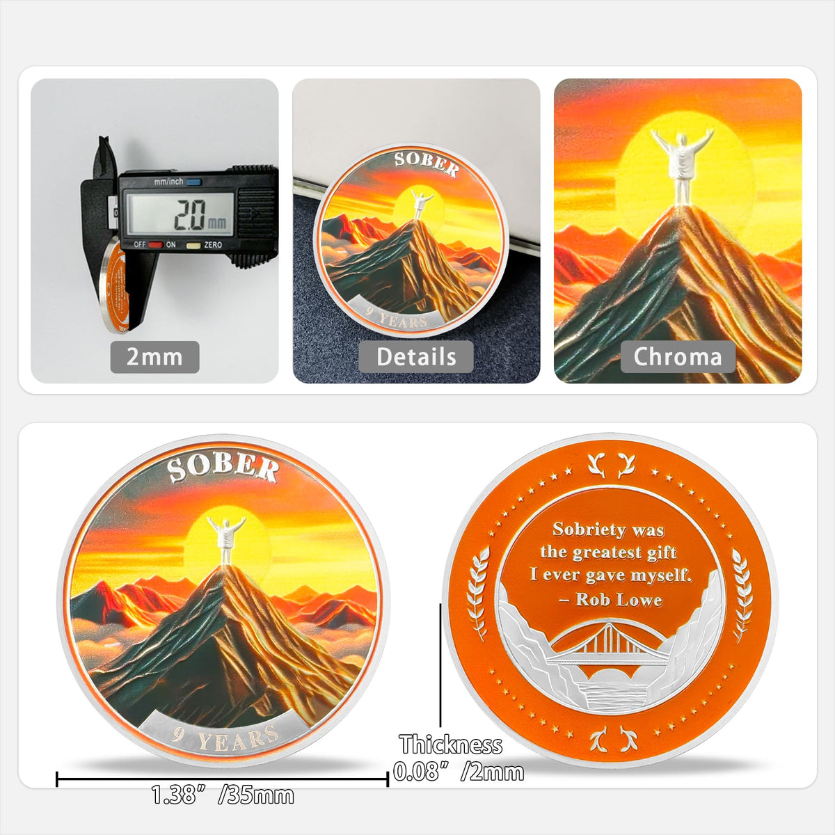 9 Year Sobriety Coin Gifts | Embrace The Sun AA Chip Medallion with Inspirational Quote | Narcotics Alcoholics Anonymous Anniversary Sobriety Gifts for Men Women in Recovery