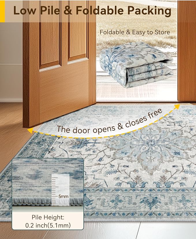 RELEANY Washable Area Rug, Small 2'x3', Water Repellent, Pet Friendly, Vintage