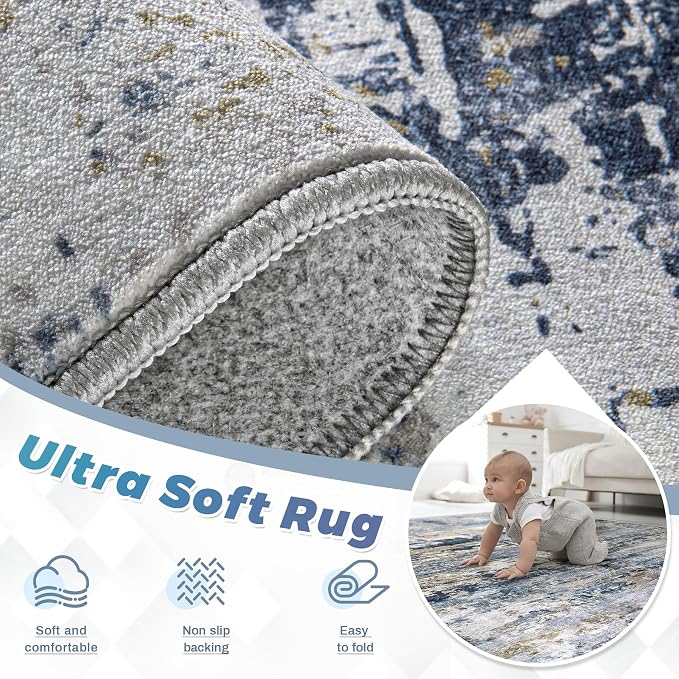 pmtsns Area Rugs 6x9 for Living Room: Washable Rug Modern Abstract Neutral Soft