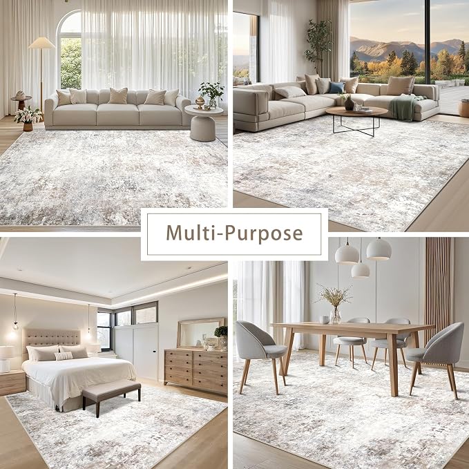 Beige Grey Washable Rugs 5x7 Area Rugs