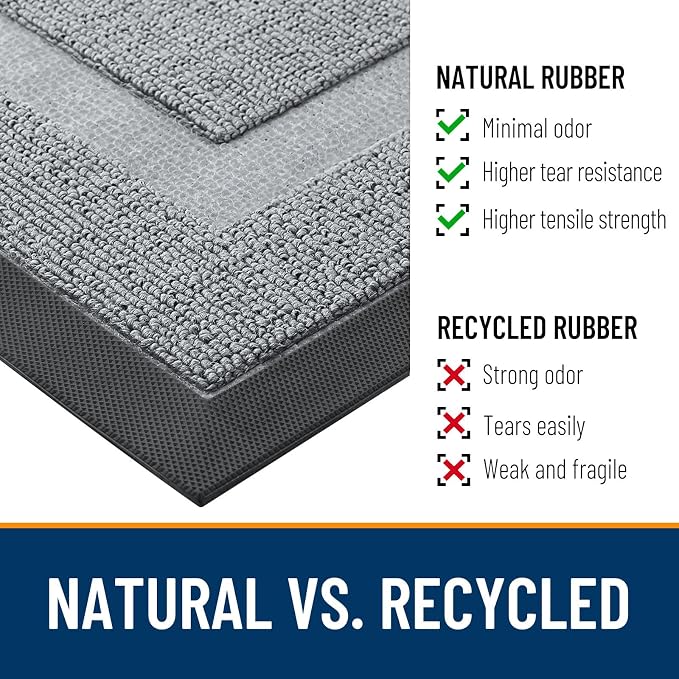 OLANLY Front Door Mat Outside 47x23, All-Season Heavy-Duty Rubber Doormat | Ash
