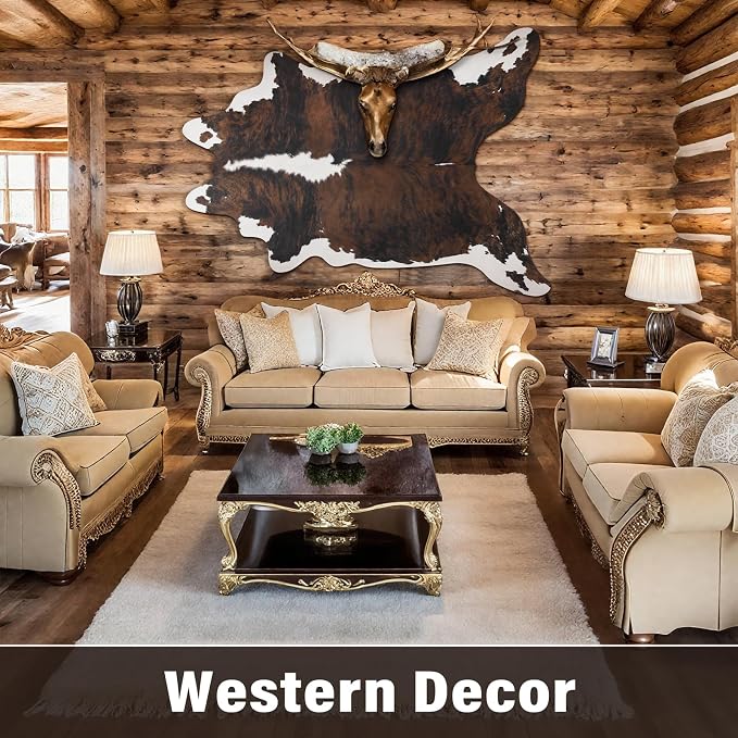 Faux Cowhide Rug, Animal Cow Hide Rug, 4.6 x 5.2 Ft Black and Brown | Premium