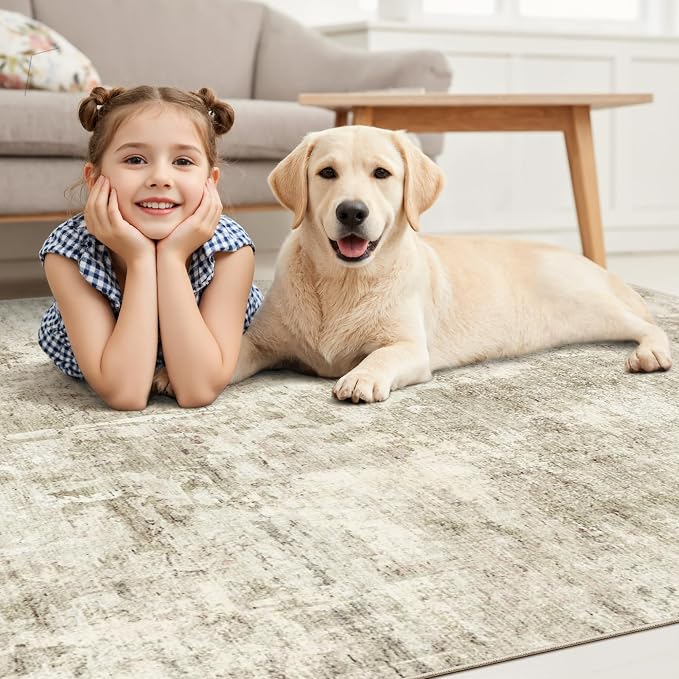 Soalmost 10x14 Area Rugs for Living Room Washable Rug Abstract Beige/Gray |
