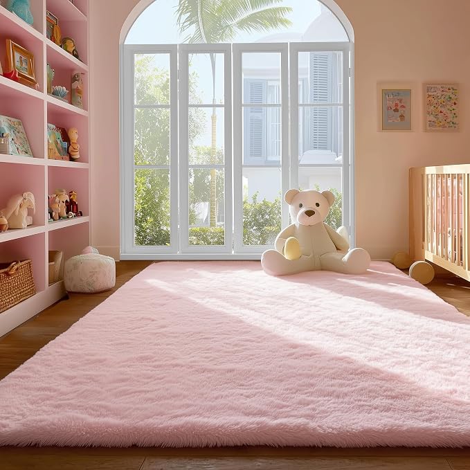 Soft Pink Fluffy Shag Pastel Area Rugs