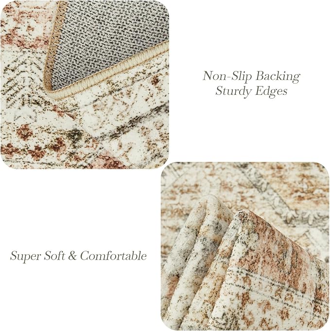 Soalmost 9x12 Area Rugs for Living Room Washable Rug Non-Slip Brown/Pink |