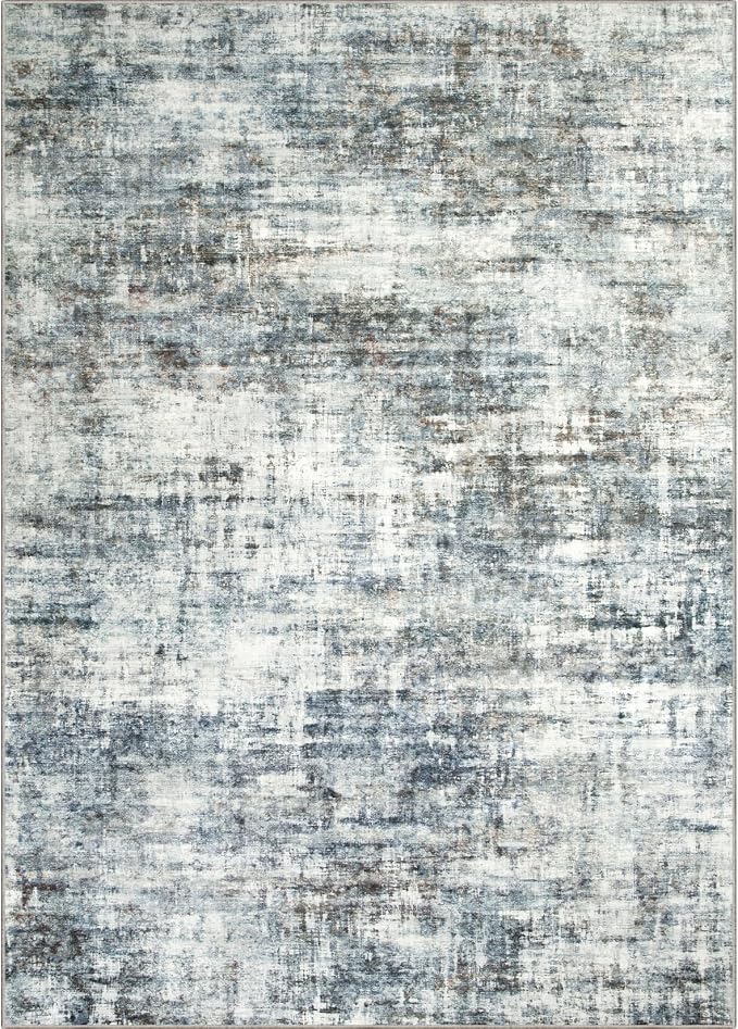 5x7 Area Rugs for Living Room: Washable Abstract Blue Multi Badroom Carpet |