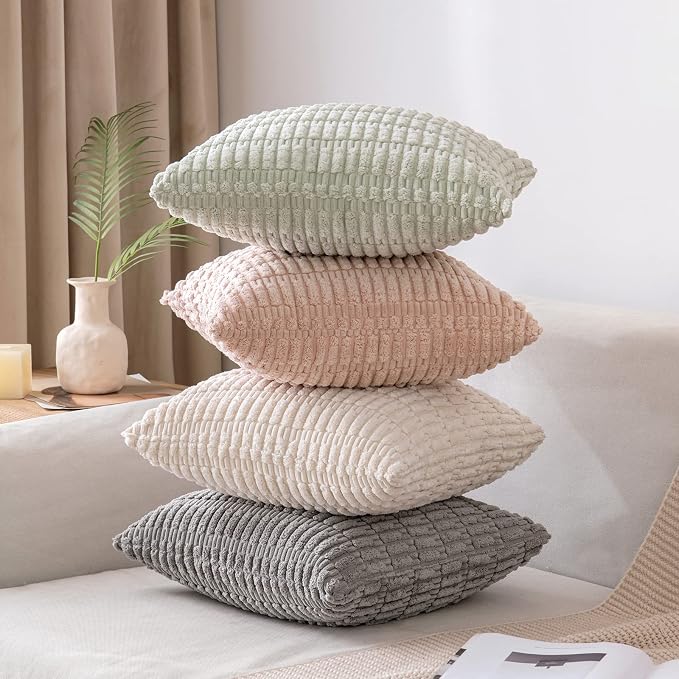 MIULEE Corduroy Decorative Throw Pillow Covers 20x20 Light Green Pack of 2 |