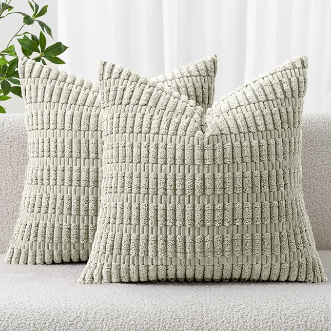 MIULEE Corduroy Decorative Throw Pillow Covers 20x20 Light Green Pack of 2 |