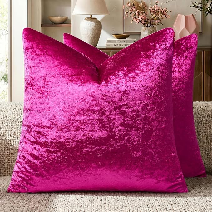 GIGIZAZA Crushed Hot Pink Velvet Throw Pillow Covers 20x20 Pack of 2 |