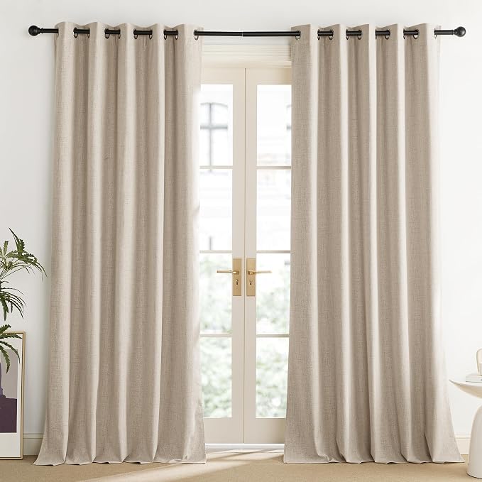 NICETOWN Cream 100% Blackout Linen Curtains 108 inch Long Burg