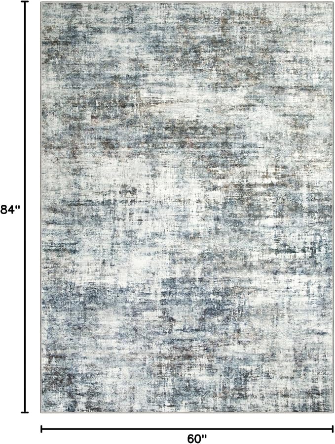 5x7 Area Rugs for Living Room: Washable Abstract Blue Multi Badroom Carpet |