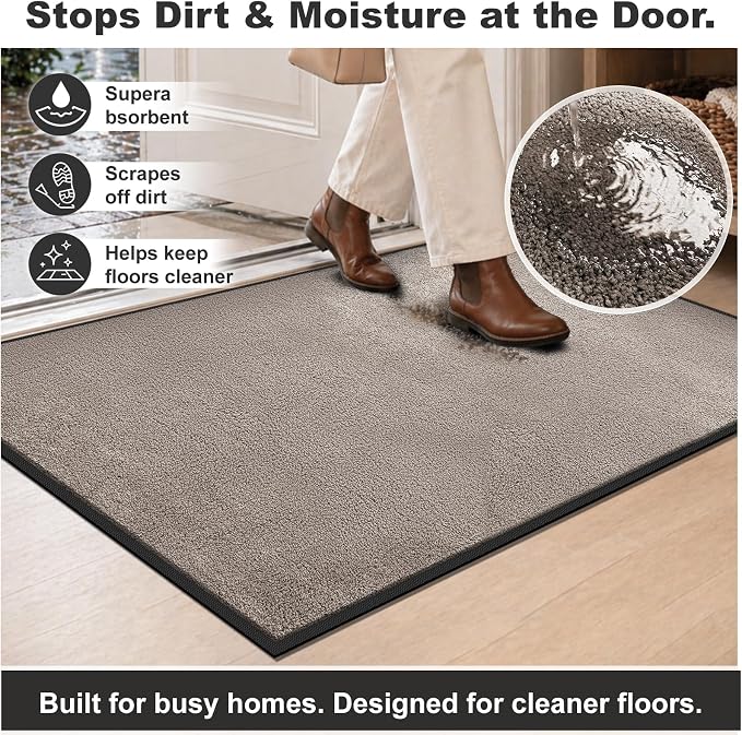 Super Absorbent Front Door Mat, Non-Slip Washable Indoor Doormats, Low Profile